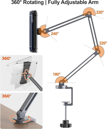 Tablet Arm Mount with Super Grip, Adjustable Foldable Holder & Heavy Duty