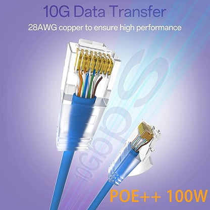 Cat6a Patch Cables 3ft Slim, Cat6 Ethernet Patch Cable Pure Copper, Flexible