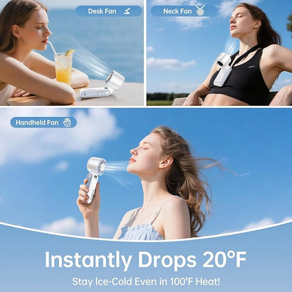 Handheld Portable Fan with Ice Cooler: 100-Speed 5500mAh Rechargeable Handheld