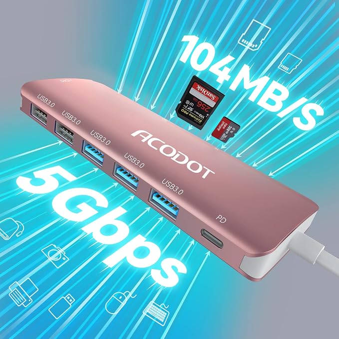 Acodot 9 in 1 USB C to 4K@60HZ HDMI Multiport Adapter, 3 USB 3.0 Ports