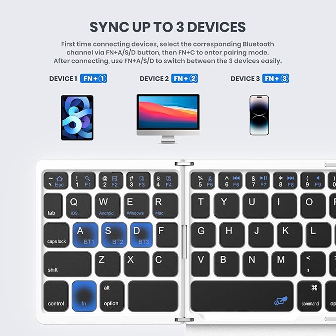Foldable Bluetooth Keyboard, Portable Full Size Folding Keyboard