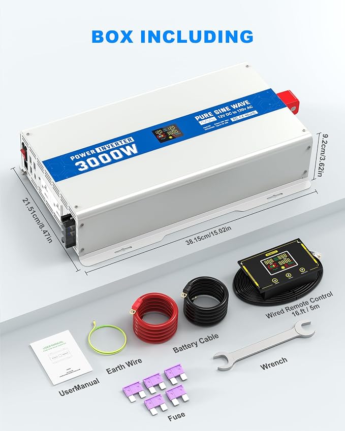 3000W Pure Sine Wave Power Inverter 12V DC to 120V AC Converter 6000 Watt Peak