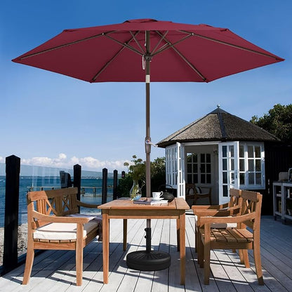 JEAREY 7.5FT Patio Umbrella Market Table Umbrella with 6 Sturdy Ribs, Push Button Tilt/Crank Outdoor Umbrella for Garden, Deck, Backyard, Pool and Beach,Burgundy