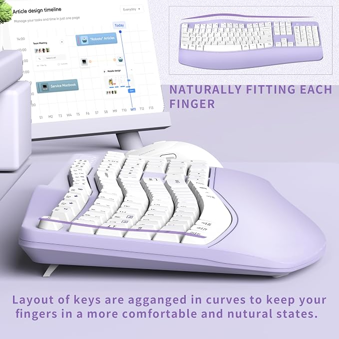 Ergonomic Wireless Keyboard and Mouse Combo, Wave Keys Keyboard