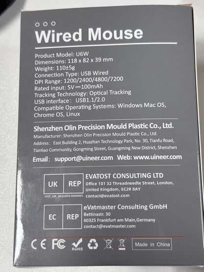 Wired Mouse, 4 Levels Adjustable DPI, 6 Programmable Buttons, Ergonomic