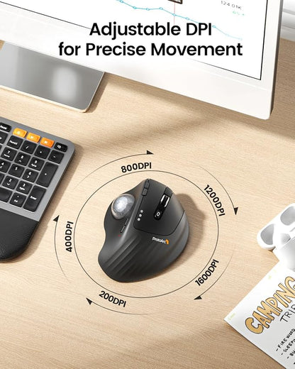 ProtoArc Wireless Trackball Mouse, EM01 NL Ergonomic Bluetooth Rollerball Thumb