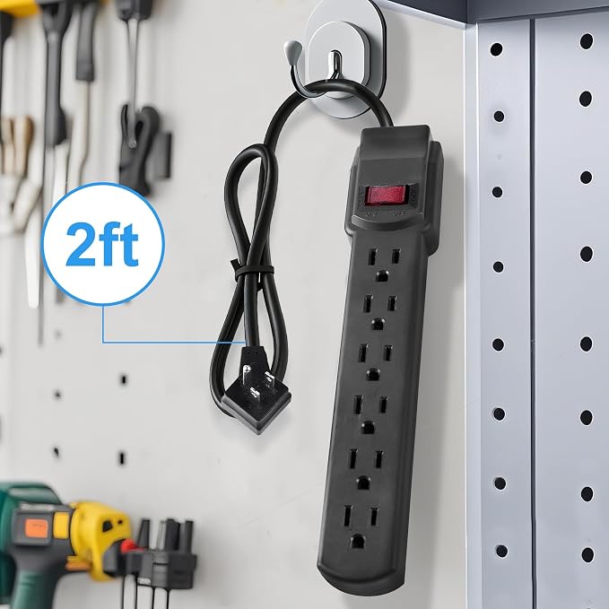 6-Outlet Surge Protector – 250 Joules, 6ft Cord, 1875W Max – Right Angle Plug