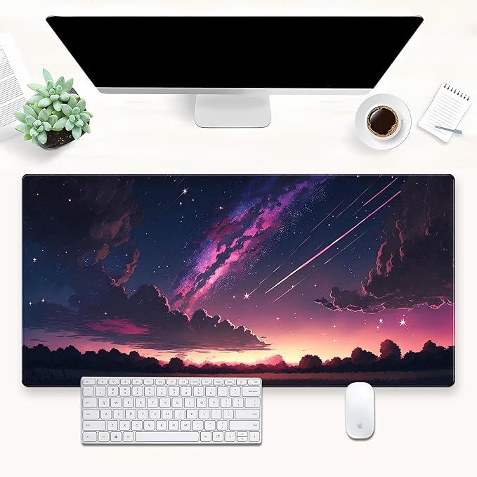Anime Aesthetic Purple Galaxy Cloud Mouse Pad XXL Extended Gaming Desk Mat