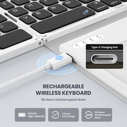 Foldable Bluetooth Keyboard, Portable Full Size Folding Keyboard