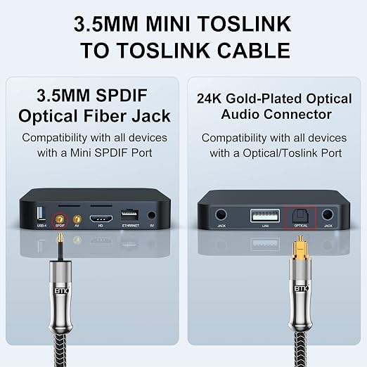 EMK 24K Gold-Plated Toslink to Mini Toslink Cable