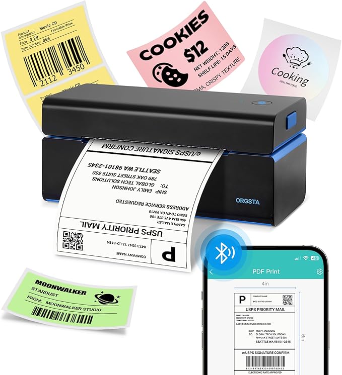 ORGSTA Bluetooth Thermal Shipping Label Printer T001-Plus Wireless 4x6 Shipping