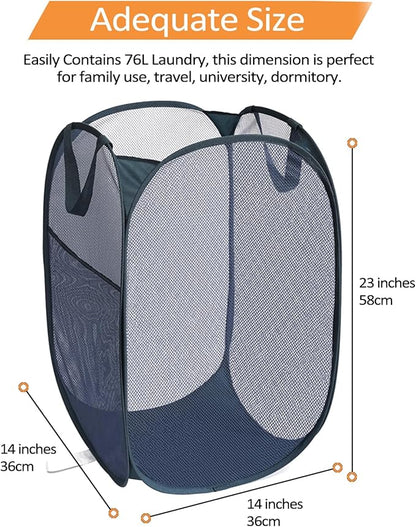 Navy Blue Durable Foldable Laundry Hamper, 22.8 x 14.2 x 14.2 inches