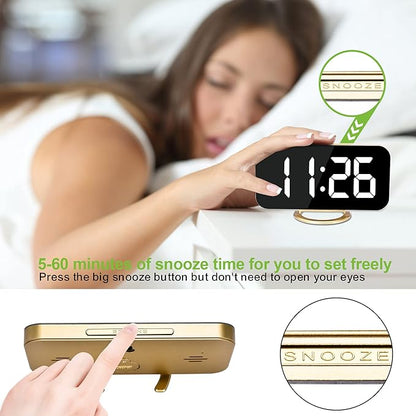 SZELAM Digital Alarm Clock, LED and Mirror Desk Clock Large Display,