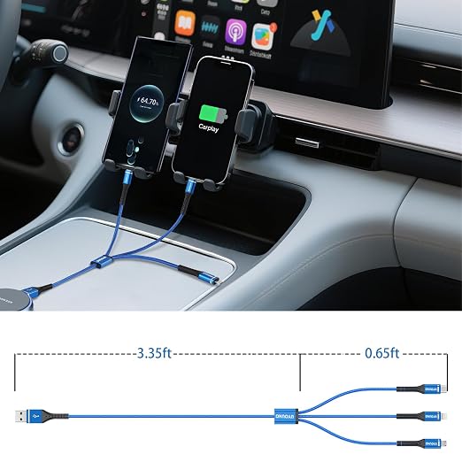 Multi Charging Cable 2Pack 4FT, 3 in 1 Charger Cable Braided Universal Phone