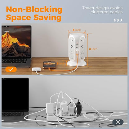 TESSAN Tower Power Strip with Individual Switches, Surge Protector with 12