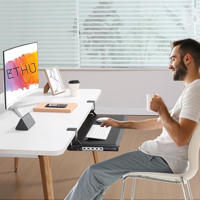 ETHU Keyboard Tray Under Desk, Pull Out Keyboard & Mouse Tray