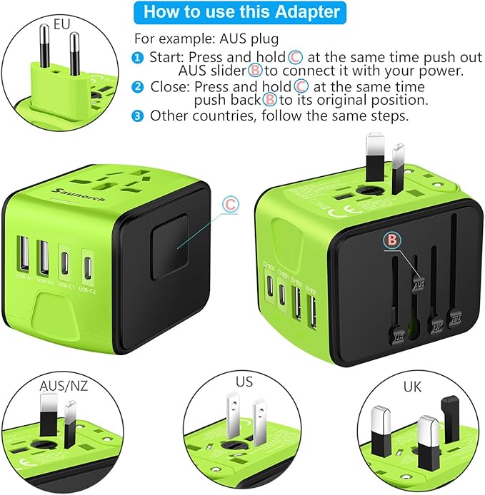 Travel Adapter Worldwide, Universal International Power Plug Adapter W/2.4A