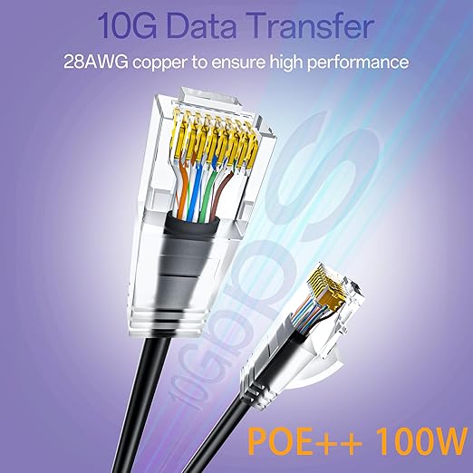 Cat6a Patch Cables 1ft Slim, Cat6 Ethernet Patch Cable Pure Copper, Flexible