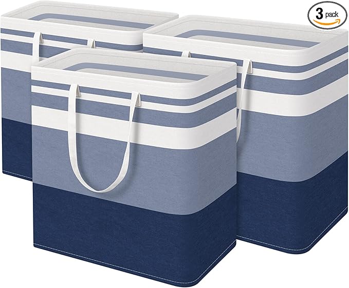 BlissTotes 3-Pack Laundry Basket, Freestanding＆Waterproof Laundry Hamper