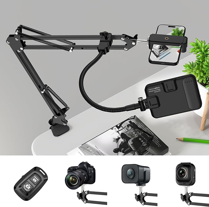 Overhead Phone Mount with 60 LED Portable Selfie Light and Phone Holder