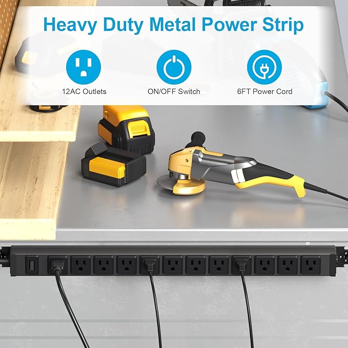 HHSOET 360° Rotating 12 Outlet Mountable Power Strip, Aluminum Alloy Power