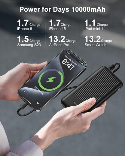 2-Pack 10000mAh Power Bank Fast Charging, 22.5W Compact USB C Portable Charger