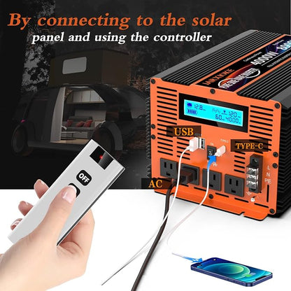 4000 Watt Pure Sine Wave Power Inverter 12V DC to 110V 120V Converter