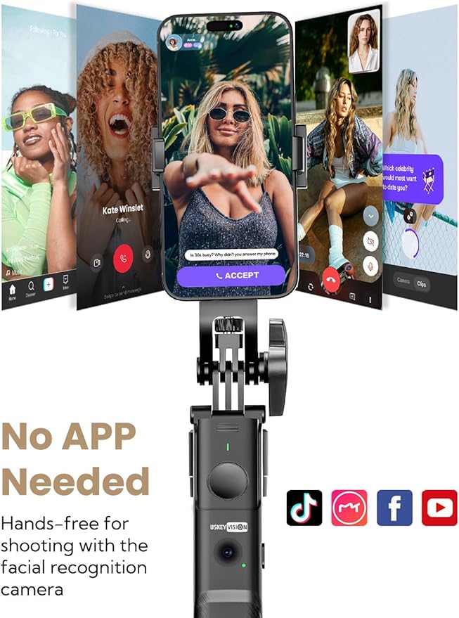 Auto Face Tracking Tripod for iPhone 360°Rotation, Selfie Stick for Android