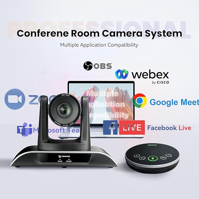 TONGVEO 10x Zoom Conference Room Video Camera System, All-in-One HD 1080P 60fps