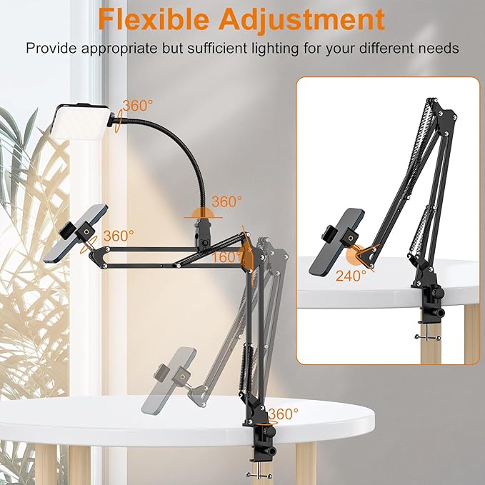 Overhead Phone Mount with 60 LED Portable Selfie Light and Phone Holder
