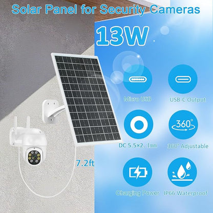 FUTUREZEN 13W Solar Panel for Security Cameras & Trail Cameras, Micro USB &
