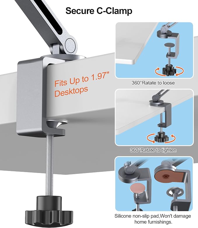 Tablet Arm Mount with Super Grip, Adjustable Foldable Holder & Heavy Duty