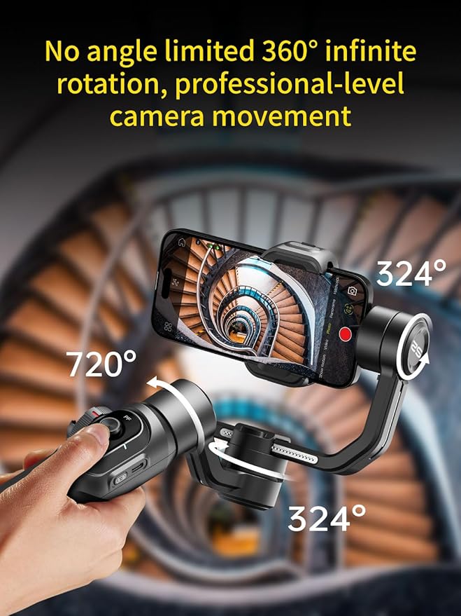 Gimbal Stabilizer for Smartphone, 3-Axis Industry-Standard Gimbal w/360°Rotation