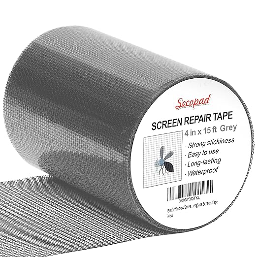 Grey Window Screen Repair Tape, 4 in X 15 FT Screen Repair Kit