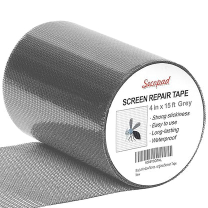 Grey Window Screen Repair Tape, 4 in X 15 FT Screen Repair Kit