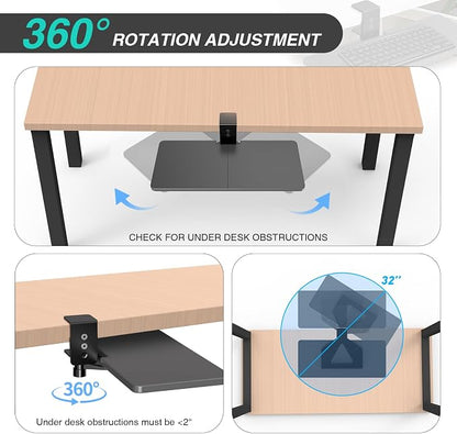 Large Under Desk Rotatable Computer Keyboard and Mouse Tray, Extra Sturdy Desk