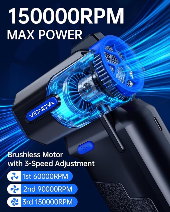VICNOVA Compressed Air Duster, 000RPM Cordless Electric Air Blower