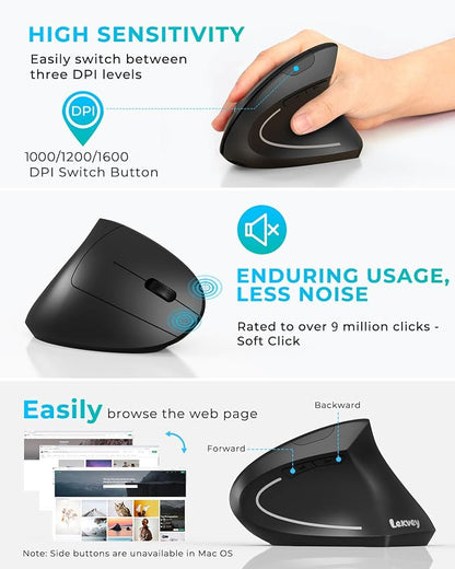 Lekvey Ergonomic Mouse, Vertical Wireless Mouse: Rechargeable Optical Carpal