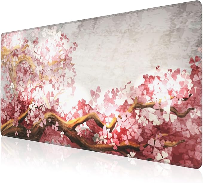 Mouse Pad, Large Blooming Sakura Desk Mat, Extended Non-Slip Gaming Keyboard