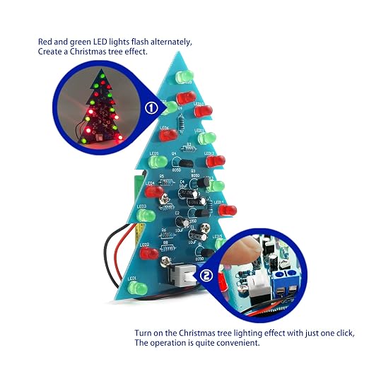 Soldering Practice Kit DIY Mini 2-Color Xmas Tree Plug-in Circuit Kit Learn