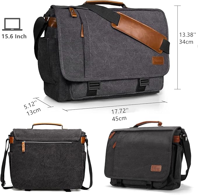 ESTARER Computer Messenger Bag 15-15.6 inch, Water-resistant Canvas Work Bag