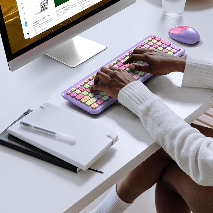 KNOWSQT Wireless Keyboard and Mouse Combo, Pale Purple Full-Sized 2.4G Silent