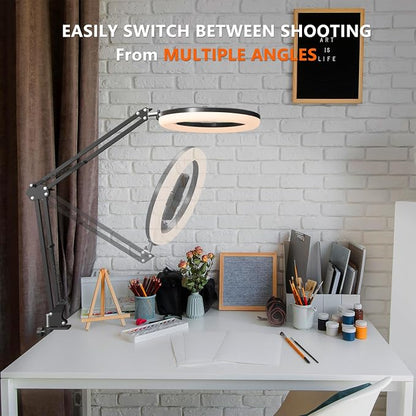 Overhead Phone Mount with Ring Light, 10’’ LED Selfie Light