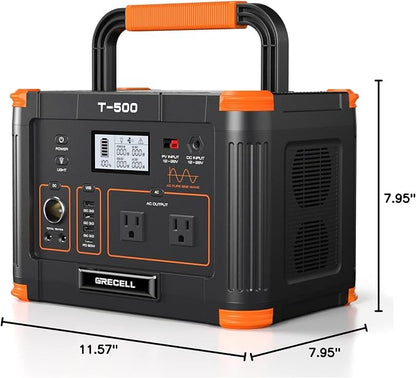 500W Portable Power Station, GRECELL Solar Generator 519Wh Lithium Battery