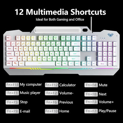 AULA Gaming Keyboard, T102 104 Keys Keyboard and Mouse Combo, USB Wired