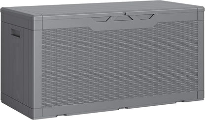 Greesum Outdoor Storage Box 100 Gallon Storage Bin with Lid for Patio Furniture, Garden Tools, Pool Supplies, Lockable, Waterproof and UV Resistant, Gray