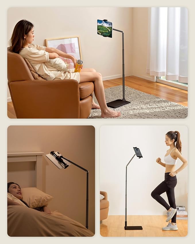 Extended Tablet Floor Stand, 360 Rotating Adjustable iPad Floor Holder