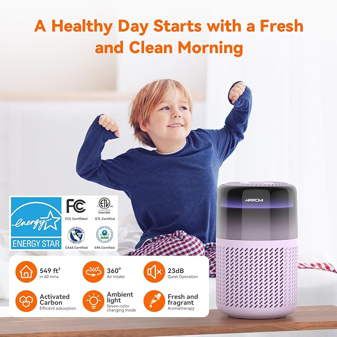 AIRROMI Air Purifier for Bedroom Home, HEPA Filter, Covers Upto 549 Ft²