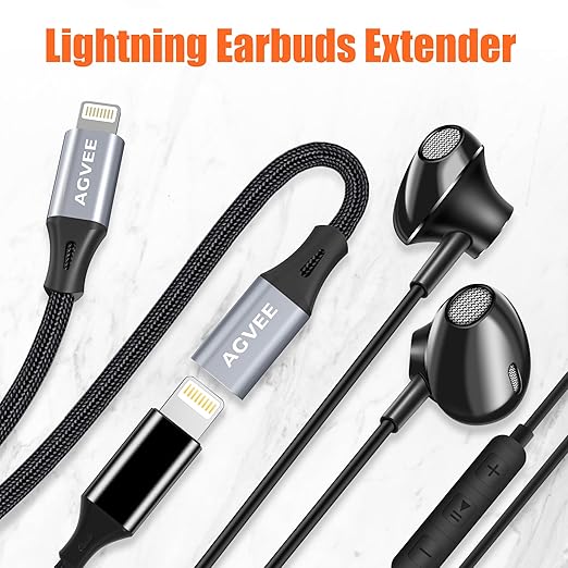 AGVEE 2 Pack 1ft Lightning Extension Cable, Braided Female to Male Extender