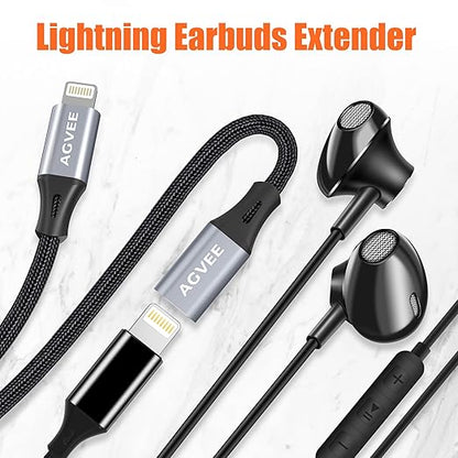AGVEE 2 Pack 1ft Lightning Extension Cable, Braided Female to Male Extender